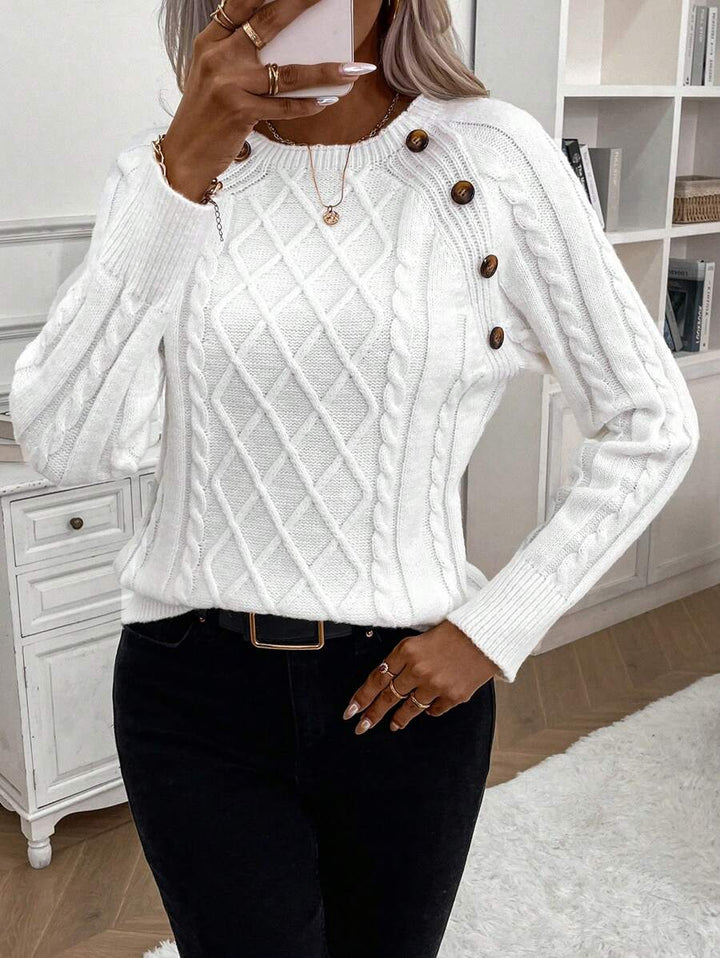 Clara – Button-Detail Cable Knit Sweater
