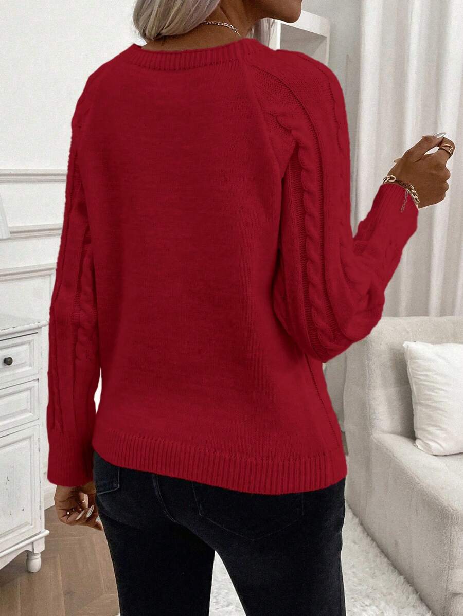 Clara – Button-Detail Cable Knit Sweater